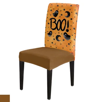 Хэллоуин Призрачная Звезда Оранжевый Бу Стрейч Чехол для стула 4шт Эластичный чехол для защиты сиденья Чехлы для стульев Декор для дома в столовой