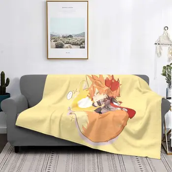 Одеяла Genshin Impact Kawaii Sleepy Fox Childe Zhongli, Бархатное осеннее портативное тонкое покрывало для постельного белья, коврик для дивана
