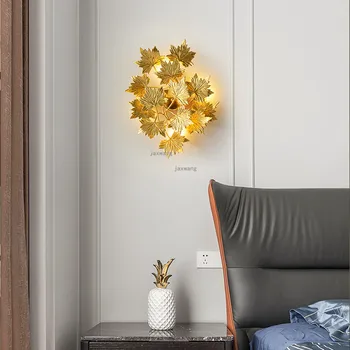 Скандинавский светодиодный настенный светильник с роскошными золотыми листьями, украшение гостиной, настенные светильники, бра для спальни, внутреннее освещение