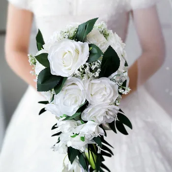 Свадебный букет невесты с водопадом, подружка невесты, связанный вручную искусственный цветок, декор для домашней праздничной вечеринки, цветочный подарок из европейских роз