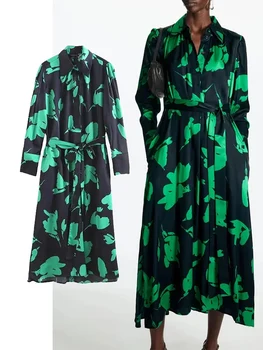Женское платье-рубашка TRAF Fashion 2023, новое платье Миди с длинными рукавами и отложным воротником, Женские элегантные шикарные женские платья