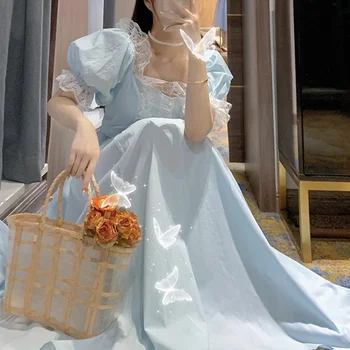 Женское элегантное тонкое платье с кружевными оборками, Романтическое праздничное платье феи, Летнее Нежное платье принцессы в стиле Милой Лолиты