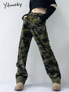 Yitimoky, винтажные брюки-карго для женщин, Весна-лето 2023, Новые мешковатые брюки с высокой талией и широкими штанинами, офисные женские Длинные повседневные брюки