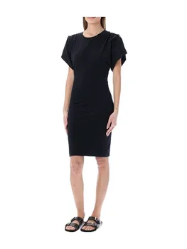 Женские классические черные платья с короткими рукавами, Новый летний мини-халат с круглым вырезом и завязками 2022 года