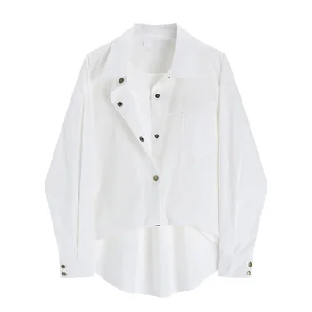 Женская рубашка из двух предметов с длинным рукавом, свободные однобортные блузы неправильной формы, осенний новый топ 2023