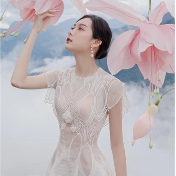 Белое элегантное платье Женская одежда 2023 Летние облегающие платья без рукавов с цветочной вышивкой, дизайн подиума, Винтажное платье