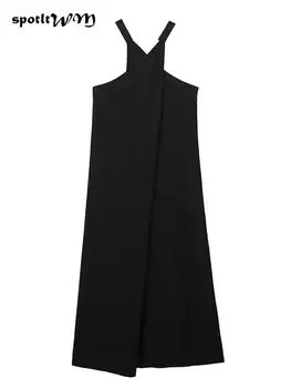 Летнее женское платье на бретельках 2023 года, однотонное платье без рукавов, Новое Свободное повседневное пляжное платье до середины икры