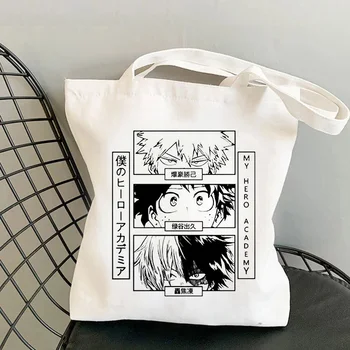 Сумка для покупок My Hero Academia, холщовая сумка с графикой манги, женская сумка для покупок в стиле аниме Harajuku Ulzzang, Гранж, сумка для покупок 90-х годов.