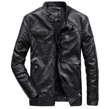 M-4xl Мужская куртка из искусственной кожи, весенне-осеннее мужское пальто, воротник-стойка, молния, однотонная винтажная верхняя одежда Hy93