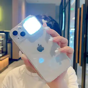 Встроенный чехол для телефона с кольцом для селфи для iPhone 11 12 13 14 Pro Max Beauty Light с фонариком