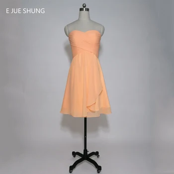 E JUE SHUNG Оранжевые Шифоновые Короткие платья подружек невесты трапециевидной формы, дешевые платья для свадебной вечеринки