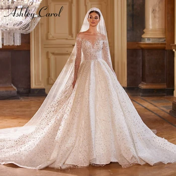 Роскошные Свадебные платья Ashley Carol Для женщин 2023, Свадебное платье принцессы с длинным рукавом, расшитое бисером, Vestidos De Novia