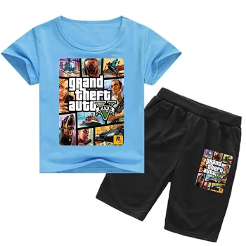 2021 Лето Grand Theft Auto Gta 5 Футболка Шорты Комплект из 2 предметов Детская Одежда Для Мальчиков Спортивный Костюм С Коротким Рукавом Бутик Одежды Для Маленьких Девочек