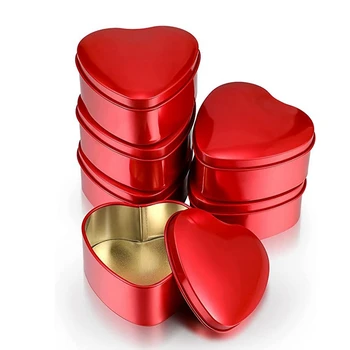 6 шт., металлическая коробка в форме сердца с крышками, коробки для конфет, Пустая жестяная банка для печенья и конфет в форме сердца, на День Святого Валентина, День Рождения