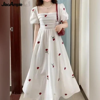 Французский шик, Изящное длинное платье с розами для женщин, лето 2023, Новые женские Элегантные красные платья с цветочным рисунком, праздничное платье для путешествий