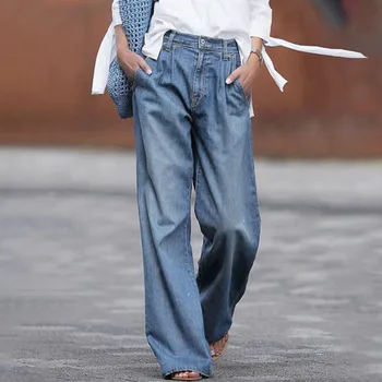 Новинка в джинсах для женщин, уличная одежда больших размеров, брюки-карго с карманами, широкие мешковатые джинсы на пуговицах спереди, джинсы-стрейч с высокой талией
