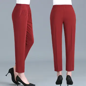 Лето 2023, Новые женские модные винтажные брюки в корейском стиле длиной до щиколотки, повседневные свободные однотонные брюки для мам среднего возраста, топы F30