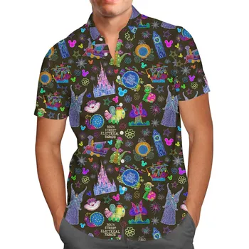 Гавайская рубашка с электрическим парадом на главной улице Disney, модная винтажная рубашка на пуговицах с коротким рукавом, мужские Женские Гавайские рубашки
