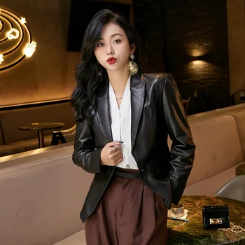 Куртка из натуральной кожи Женская 2023 Корейская мода Тонкие Кожаные куртки с лацканами для женщин Пальто из натуральной овчины Пиджак