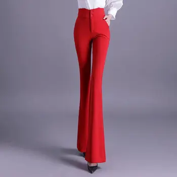 Офисные женские Весенне-летние модные расклешенные брюки, женские однотонные универсальные Тонкие брюки с высокой талией, свободные повседневные широкие брюки F38