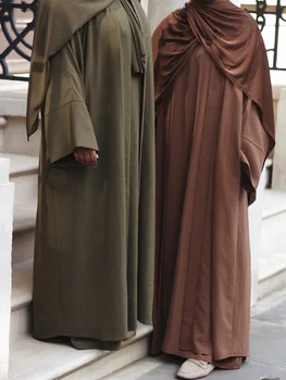 Простой креповый комплект Абайи из 2 частей, соответствующий наряд, Дубай, Турция, женская мусульманская скромная одежда, внутреннее платье-комбинация без рукавов с кимоно