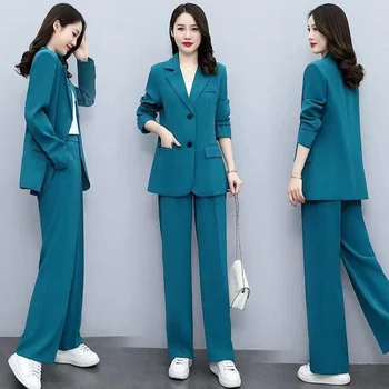 2022 Новая знаменитость Xiaoxiangfeng Костюм Профессиональная Королевская сестра Широкие брюки Комплект одежды из двух предметов для женщин Весна Лето