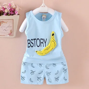 комплект детской одежды 2017 лето, новые комплекты одежды для мальчиков и девочек, 100% хлопок, корейский стиль с банановой картой, комплект детских костюмов из 2 предметов