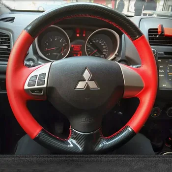 Ручная строчка, черно-красная Кожаная обертка для рулевого колеса автомобиля Mitsubishi Lancer X 10 2007-2015 Outlander 2006-2013 ASX
