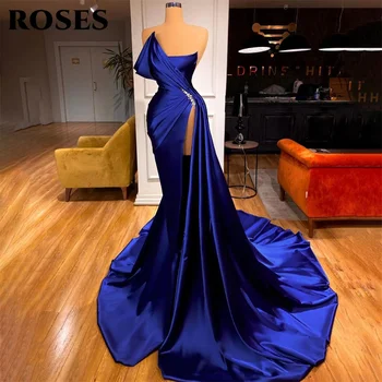 Темно-синее выпускное платье с пятнами, сексуальное свадебное вечернее платье Русалки, вечернее платье без рукавов, расшитое бисером, вечернее платье vestidos de noche