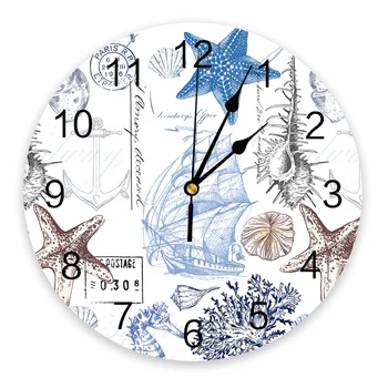 Сине-коричневые настенные часы в виде раковины морской звезды в спальне, большие современные кухонные круглые настенные часы для столовой, часы для гостиной, домашний декор
