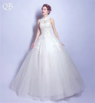 Бальное платье с высоким воротом, тюлевое кружево, расшитое бисером, вечерние элегантные свадебные платья 2020, новые модные свадебные платья, свадебные платья WE51