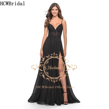 Черное официальное вечернее платье, длинное трапециевидное платье с разрезом сбоку, сексуальные платья для выпускного вечера, Новые женские платья на день рождения 2023