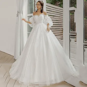 Vestido de Noiva Princesa Бальное Платье Свадебные Платья Винтажное Кружевное Платье Невесты 2022 3D Цветы С Пышными Рукавами Свадебные Платья В стиле Бохо