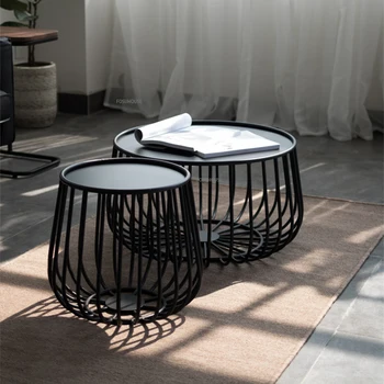Простой журнальный столик из черного железа в скандинавском стиле для гостиной, стол для творчества в индустриальном стиле, Круглый чайный столик для маленькой квартиры