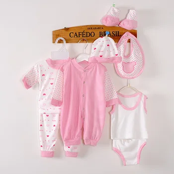 Комплект одежды для новорожденных из 8 предметов, комбинезон для маленьких мальчиков, комбинезон с принтом для маленьких девочек, костюм из чистого хлопка, детские принадлежности в комплекте