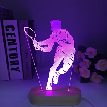 Новая деревянная теннисная 3D светодиодная лампа Usb, красочный сенсорный визуальный Usb Светодиодный ночник, подарок к празднику, Маленькие 3D-светильники