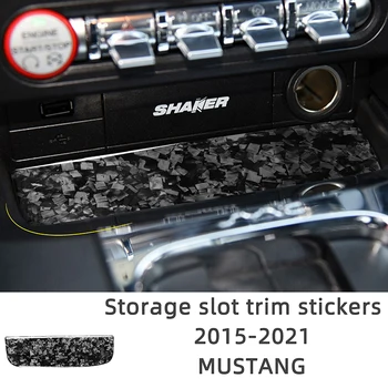 Накладка для ковриков для хранения на центральной консоли, автомобильные наклейки из кованого текстурированного углеродного волокна для интерьера Ford Mustang 2015-2021 гг.