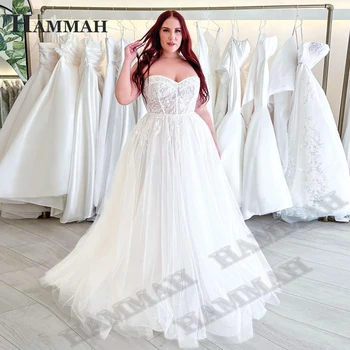 Свадебное платье HAMMAH A Line Simple Illusion для невест Со шнуровкой в виде сердца, без рукавов, тюлевые платья для придворных со шлейфом, сшитые по индивидуальному заказу