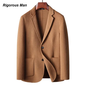 Брендовый шерстяной пиджак высшего качества для мужчин, осень-зима, однотонный деловой повседневный двусторонний шерстяной блейзер ручной работы, мужской Пиджак