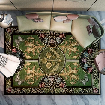 Винтажные классические коврики для домашнего декора, европейский стиль, ковер с зеленым растительным и цветочным принтом, нескользящий дверной коврик для кухни, ванной комнаты