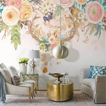 Скандинавско-американская гостиная фрески обои маленькие свежие цветочные оленьи рога пасторальный фон обои домашний декор спальня фреска