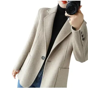 2023 Женская зимняя одежда, двустороннее женское кашемировое пальто, короткий маленький костюм, облегающее маленькое шерстяное пальто 1021