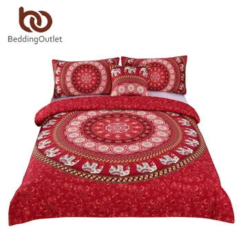Комплект постельного белья Red Mandala Boho, Комплект постельного белья Bohemian Elephant, Мягкая ткань, Марокканское постельное белье, 4 шт.
