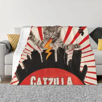 Художественное одеяло для любителей кошек, Фланелевое украшение, Портативное Домашнее Покрывало CatZilla
