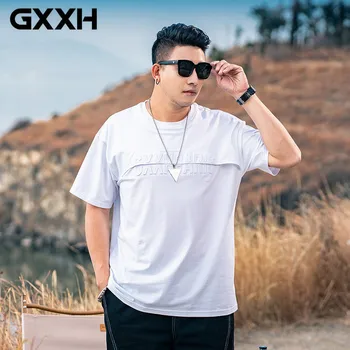 GXXH Летняя мужская модная брендовая Свободная футболка большого размера с короткими рукавами и буквенным тиснением, Повседневные футболки Большого размера с короткими рукавами, 140 кг