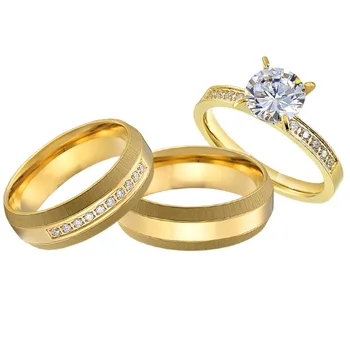 18-каратные позолоченные обручальные кольца с фианитами 3шт. любовные союзы, предложение, обещание, обручальные кольца, набор для пар