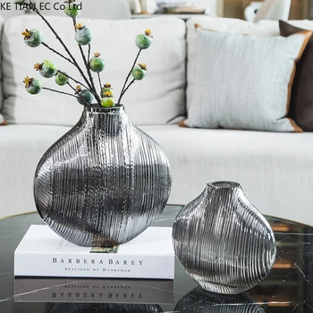 Современная стеклянная ваза с гальваническим покрытием, обеденный стол, гидропонная цветочная композиция, предметы интерьера, декоративная ваза для цветов с серебряной щеткой