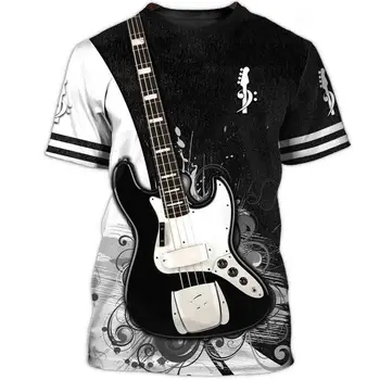 Мужская футболка С Рисунком Гитары, 3D Модный Музыкальный Пуловер, Короткий рукав, O-образный вырез, Рок, Хип-Хоп, Уличная Мода, Топ, Одежда Больших размеров, 6X
