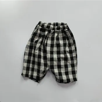 Новый летний корейский стиль детские клетчатые брюки хлопок белье свободные малыши дети теленок-длина брюки