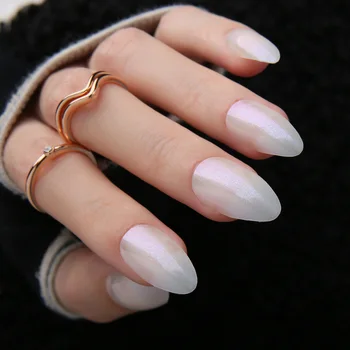Натуральные гелевые накладные ногти с прозрачным белым блеском, наклеиваемые на ногти, короткие искусственные ногти на шпильке, многократное использование накладных ногтей, ежедневное ношение глянцевых